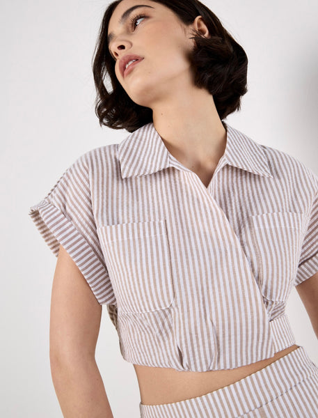 Stripe Seersucker Pleat Pant & Crop Top Set