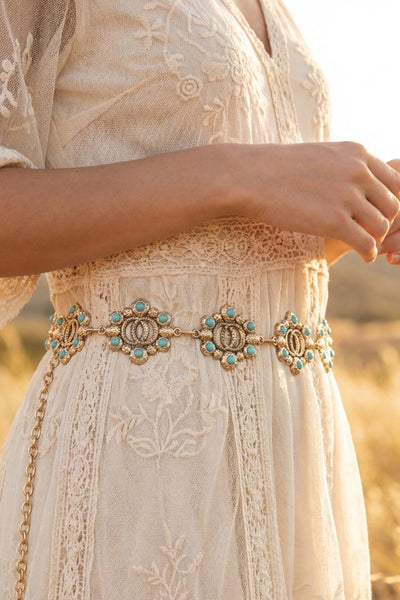 Turquoise Floral Concho Chain Belt
