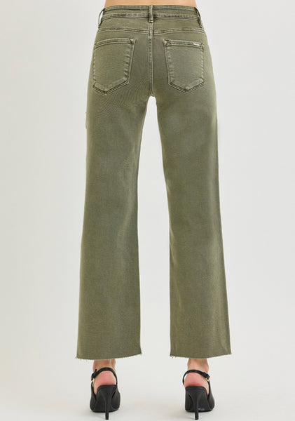 Risen Mid Rise Tummy Control Raw Hem Jeans