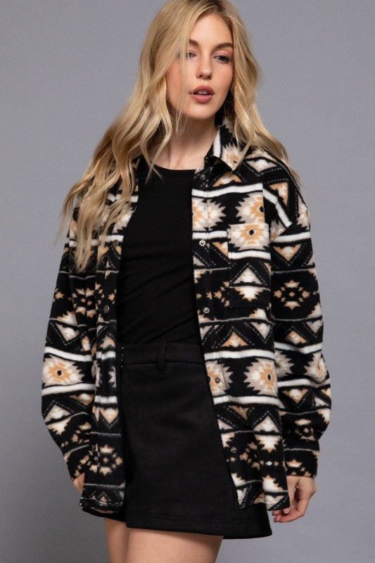 Printed Fleece Shirt Jacket