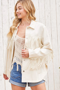 Denim Western Fringe Jacket-Large