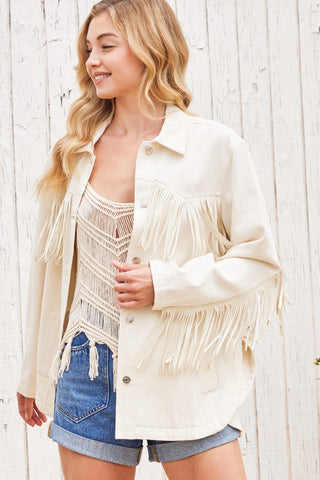 Denim Western Fringe Jacket-Large