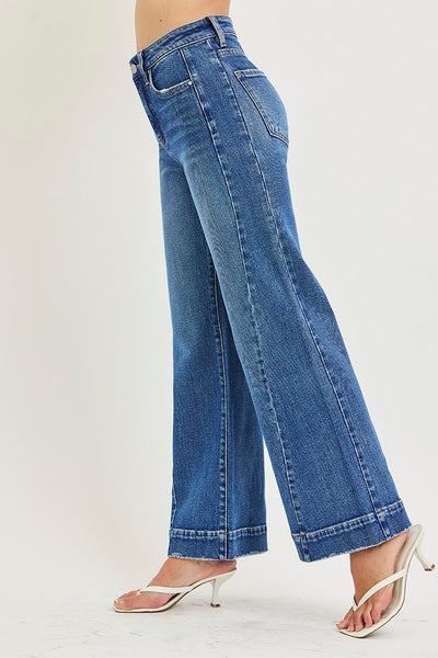 Risen Tummy Control High Rise Ankle Wide Jeans