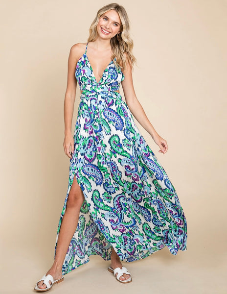 Deep V Neck Boho Maxi Dress