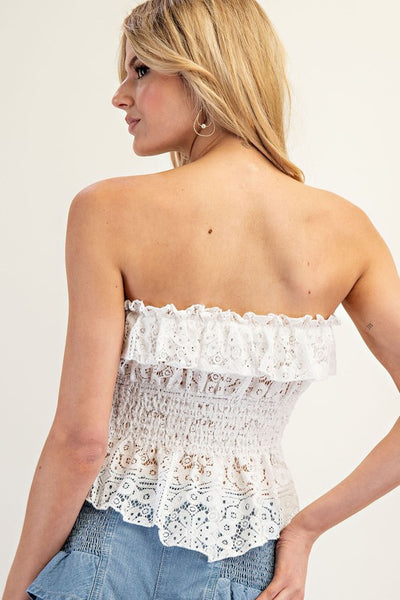 Lace Trim Strapless Top-Large