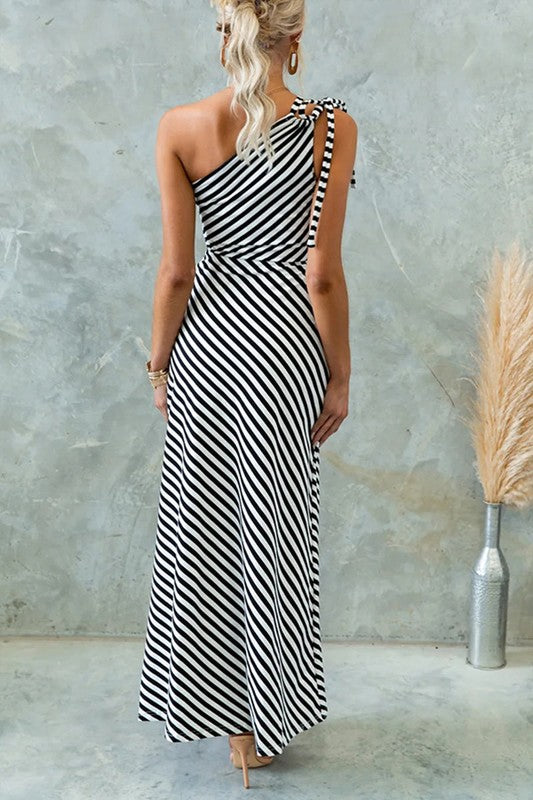 Black/White Stripe One Shoulder Dress WHIF Clothing Boutique Black/White Stripe One Shoulder Dress WHIF Clothing Boutique