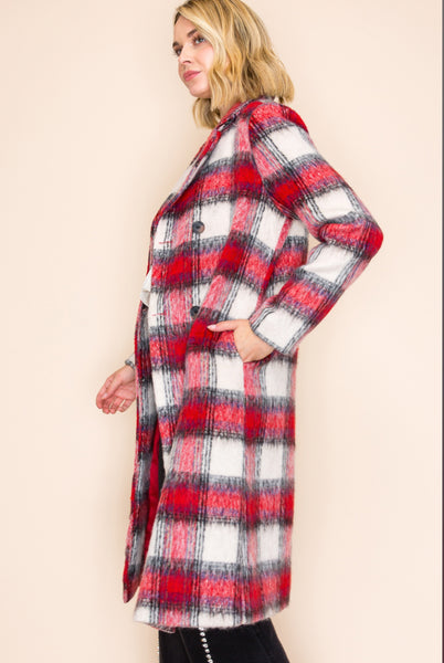 Fuzzy Winter Plaid Coat