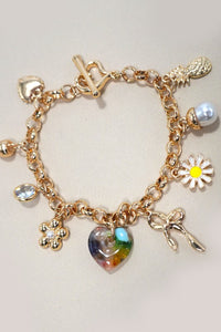 Multi Charm Heart Toggle Bracelet