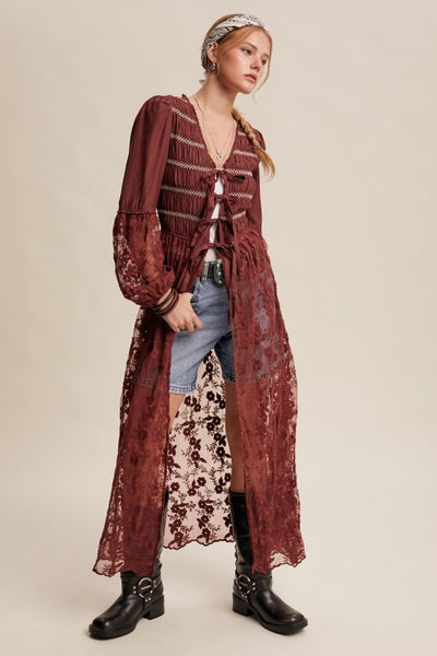 Lace Up Maxi Kimono Top