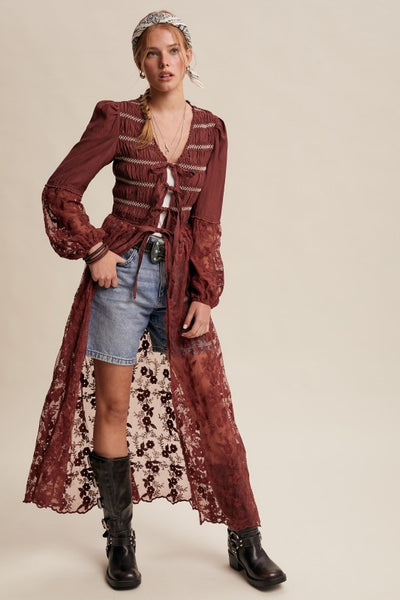 Lace Up Maxi Kimono Top