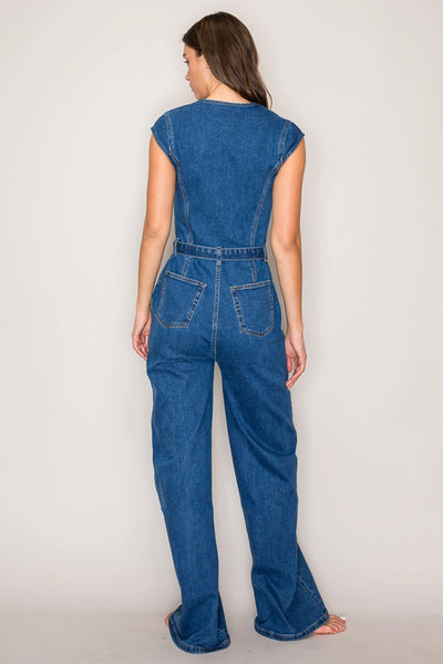 Zip Front Denim Jumpsuit