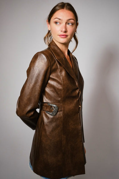 Preorder Western Buckle Faux Leather Jacket