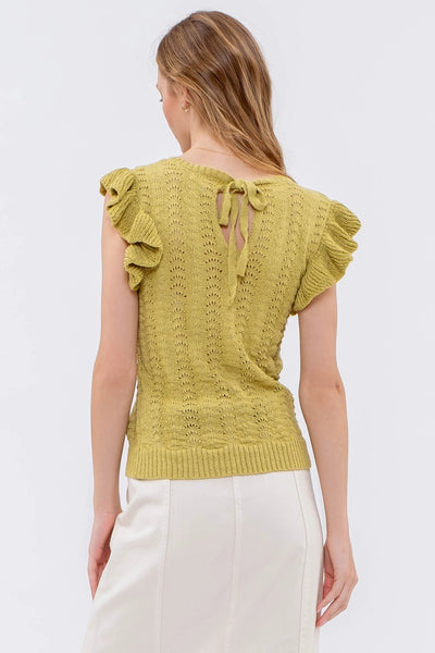 Kiwi Eyelet Back Tie Crochet Knit Top