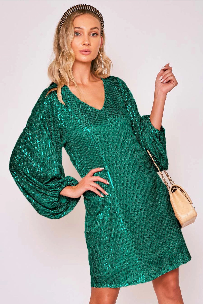 Green Sequin Mini Dress