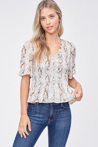 Kammi Smocked Button Detail Top-Small