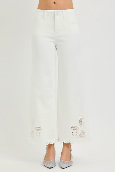 Risen Eyelet-Embroidered Hem Pants