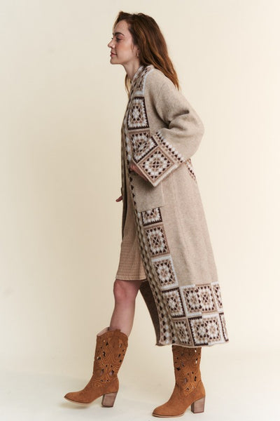 Long Geometric Cozy Cardigan