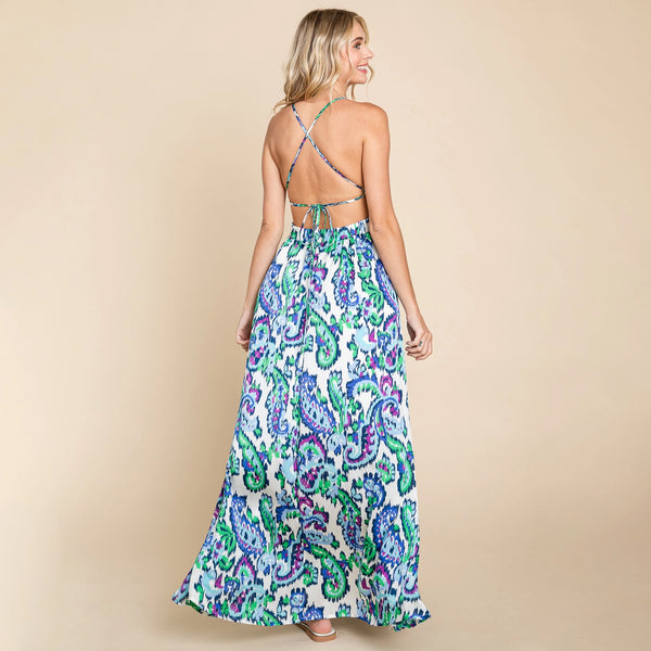 Deep V Neck Boho Maxi Dress