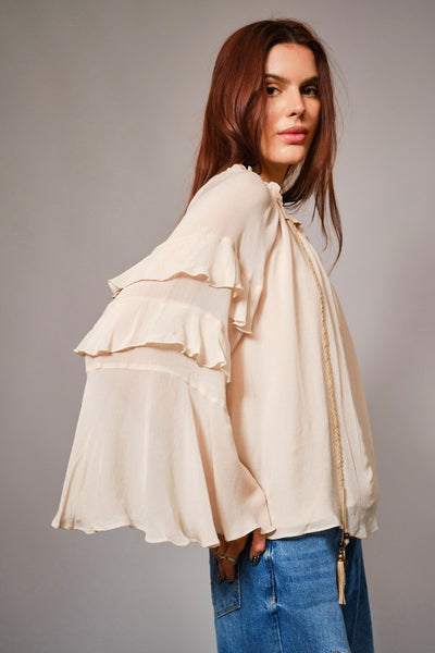 Preorder Tassel Tie Ruffle Sleeve Top