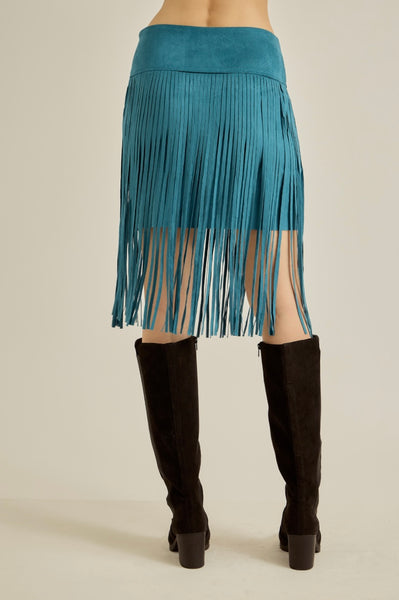 Teal Studded Fringe Skirt