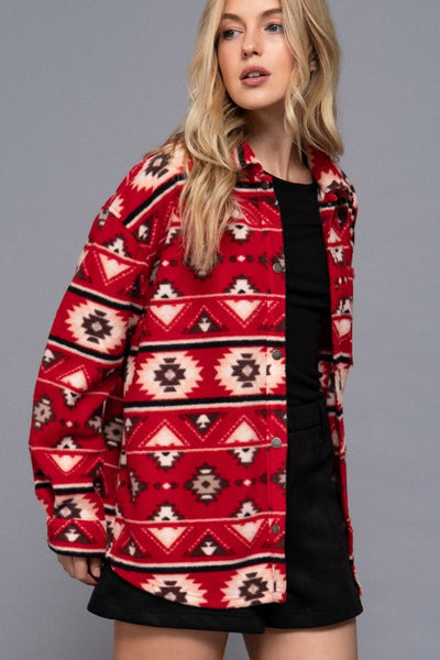 Printed Fleece Shirt Jacket