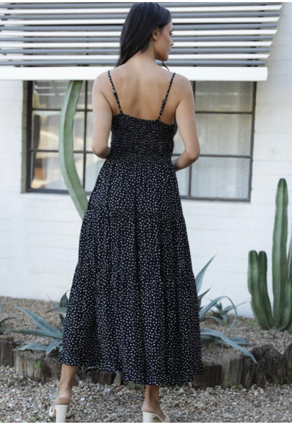 Polka Dot Side Slit Maxi Dress