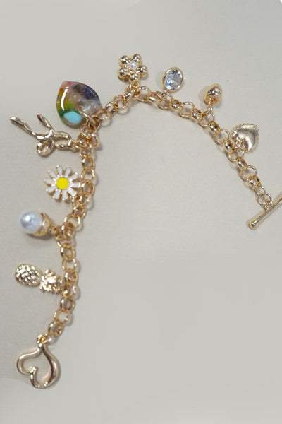 Multi Charm Heart Toggle Bracelet