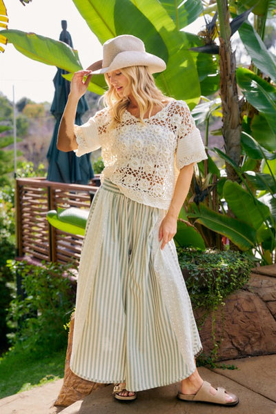 Floral Eyelet Stripe Pants