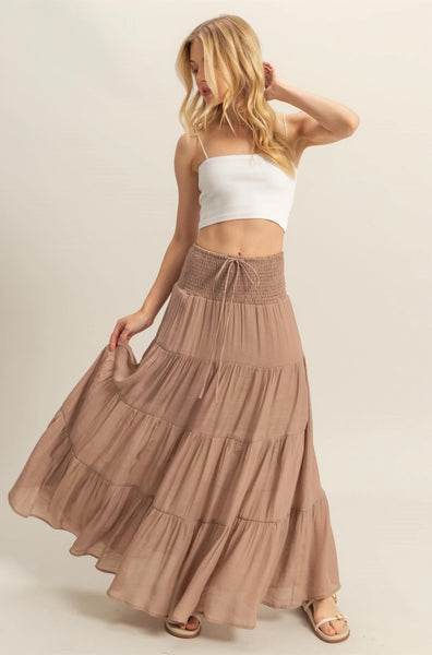 Coco Smocked Waist Tiered Maxi Skirt