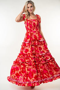 Berry Floral Print Maxi Dress