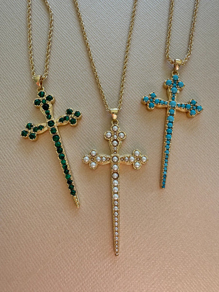 Athena Pearl Cross Necklace
