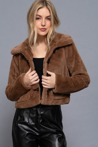 Toggle Button Faux Fur Jacket