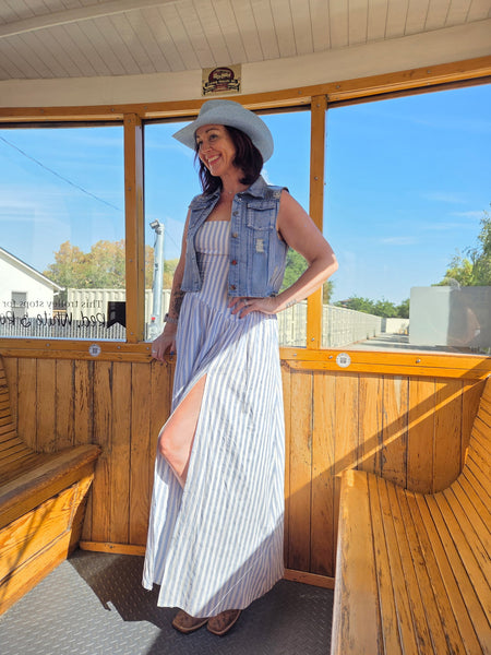 Striped Strapless Maxi Dress
