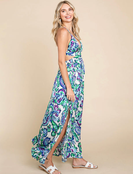 Deep V Neck Boho Maxi Dress