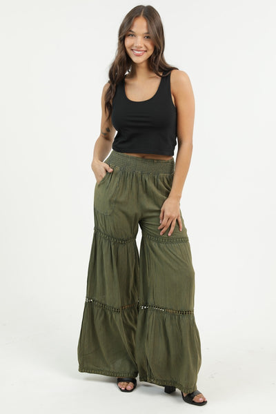 Angie Acid Wash Lace Trim Flare Pants