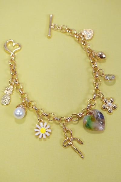 Multi Charm Heart Toggle Bracelet