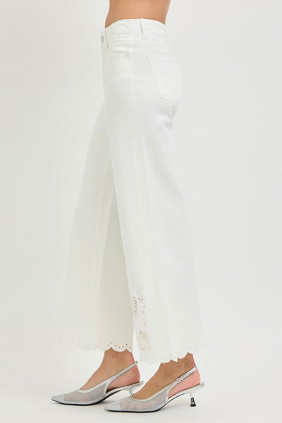 Risen Eyelet-Embroidered Hem Pants