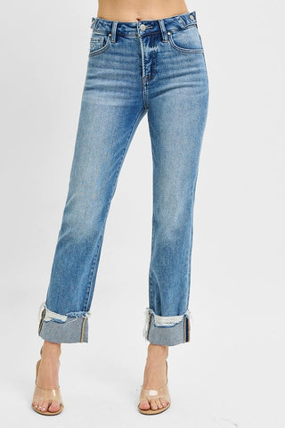 Risen Tummy Control Straight Cuff Jeans