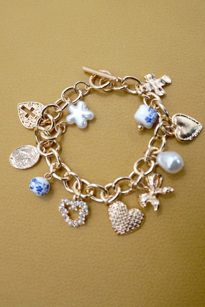 Western Boot or Porcelain Heart Charm Bracelet