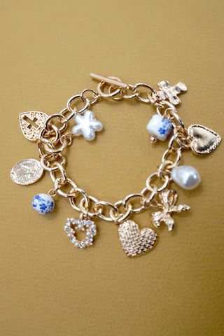 Porcelain Heart Charm Bracelet