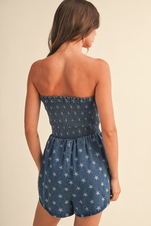Star Denim Smocked Romper