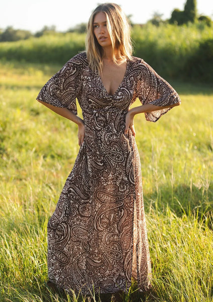Lovestitch Brown Paisley Print Maxi Dress