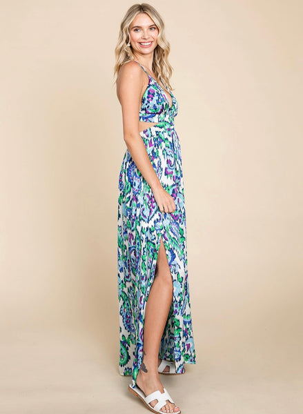 Deep V Neck Boho Maxi Dress