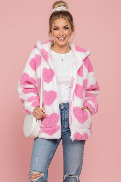 Sherpa Heart Print Jacket