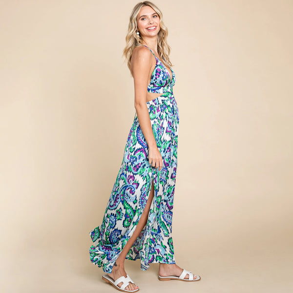 Deep V Neck Boho Maxi Dress