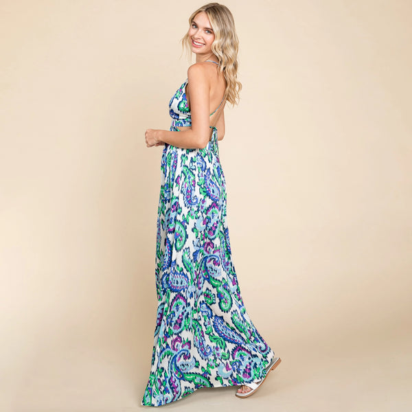 Deep V Neck Boho Maxi Dress