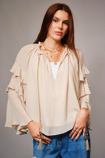 Preorder Tassel Tie Ruffle Sleeve Top