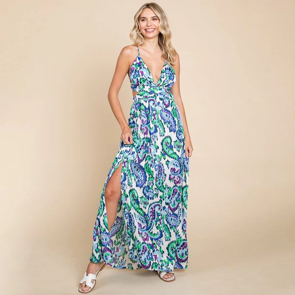 Deep V Neck Boho Maxi Dress