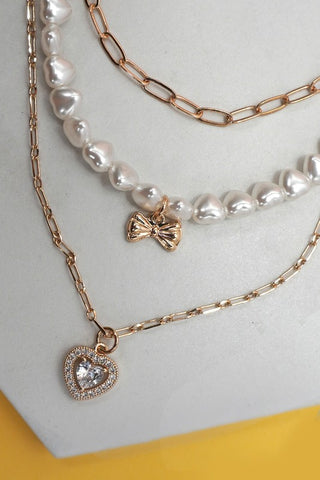 Multi Layer Pearl Charm Necklace