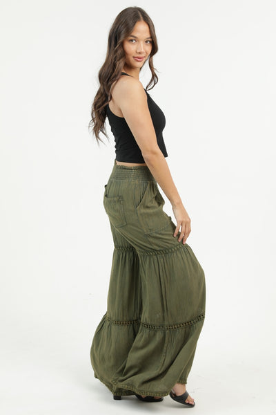 Angie Acid Wash Lace Trim Flare Pants